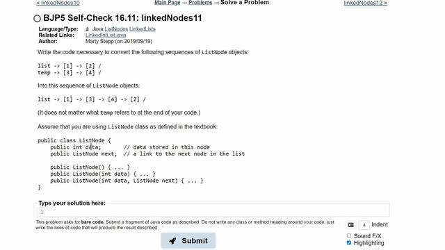 Java Practice-It || 16.11 linkedNodes11 || ListNodes, LinkedLists смотреть онлайн