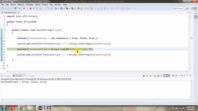 How to use copyOf(boolean[] original, int newLength) method of Java.util.Arrays Class? смотреть онлайн