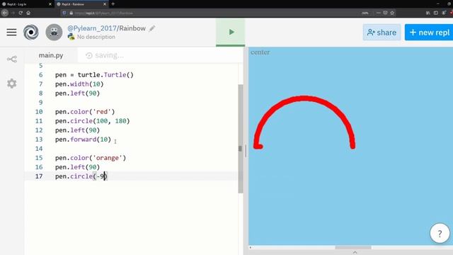 Создаем радугу на Python Turtle смотреть онлайн