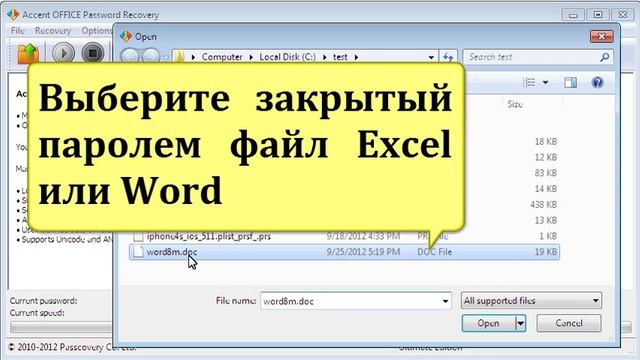 Расшифровка Excel и Word в Accent OFFICE Password Recovery (для .xls/.doc файлов) смотреть онлайн