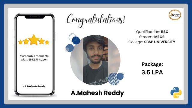 Student Successfully Placed | Python Full Stack Development | Jspiders Marathahalli | A Mahesh Redd смотреть онлайн