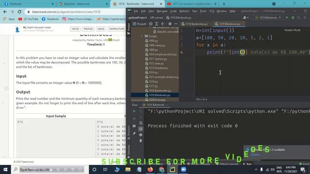 1018 uri Banknotes solutiion in python / 1018 uri online judge problem solution in python смотреть онлайн