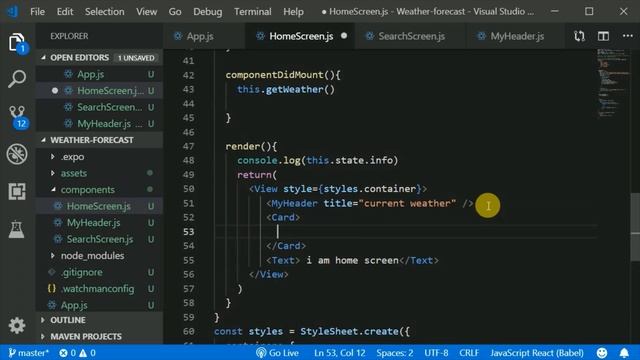 #4 - complete weather forecasting application in react native | react native tutorials in hindi смотреть онлайн