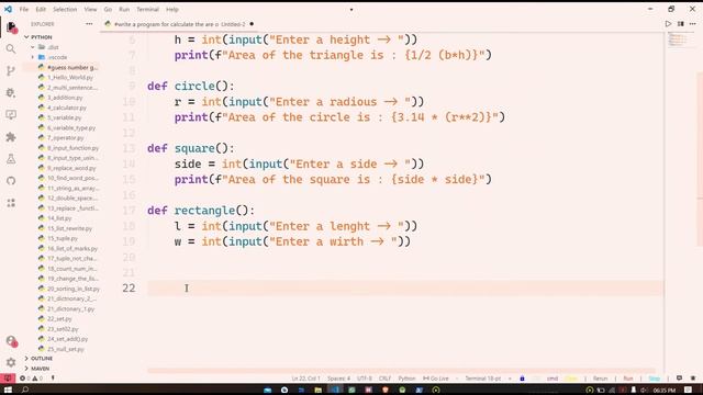 Program To Calculate Area Of The Triangle, Circle, Square and Rectangle using function #pyhton_08 смотреть онлайн