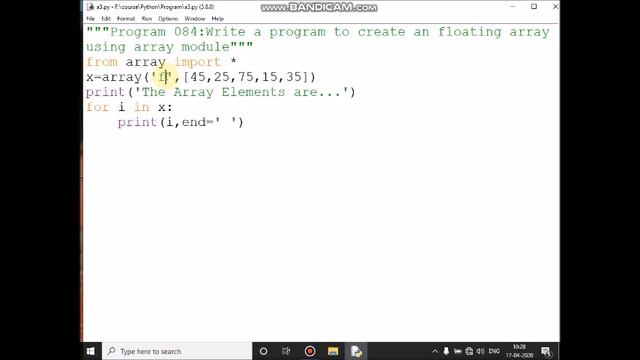 Write a program to create a floating array using array module смотреть онлайн