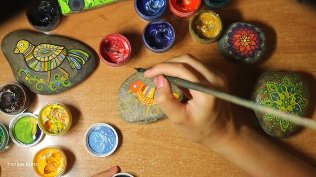Роспись камней гуашью.Рисуем декоративную птицу. смотреть онлайн