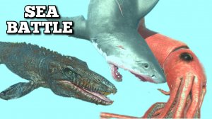 МОЗАЗАВР VS МЕГАЛОДОН VS КОЛОСАЛЬНЫЙ КАЛЬМАР (МОРСКОЙ БОЙ) Animal Revolt Battle Simulator