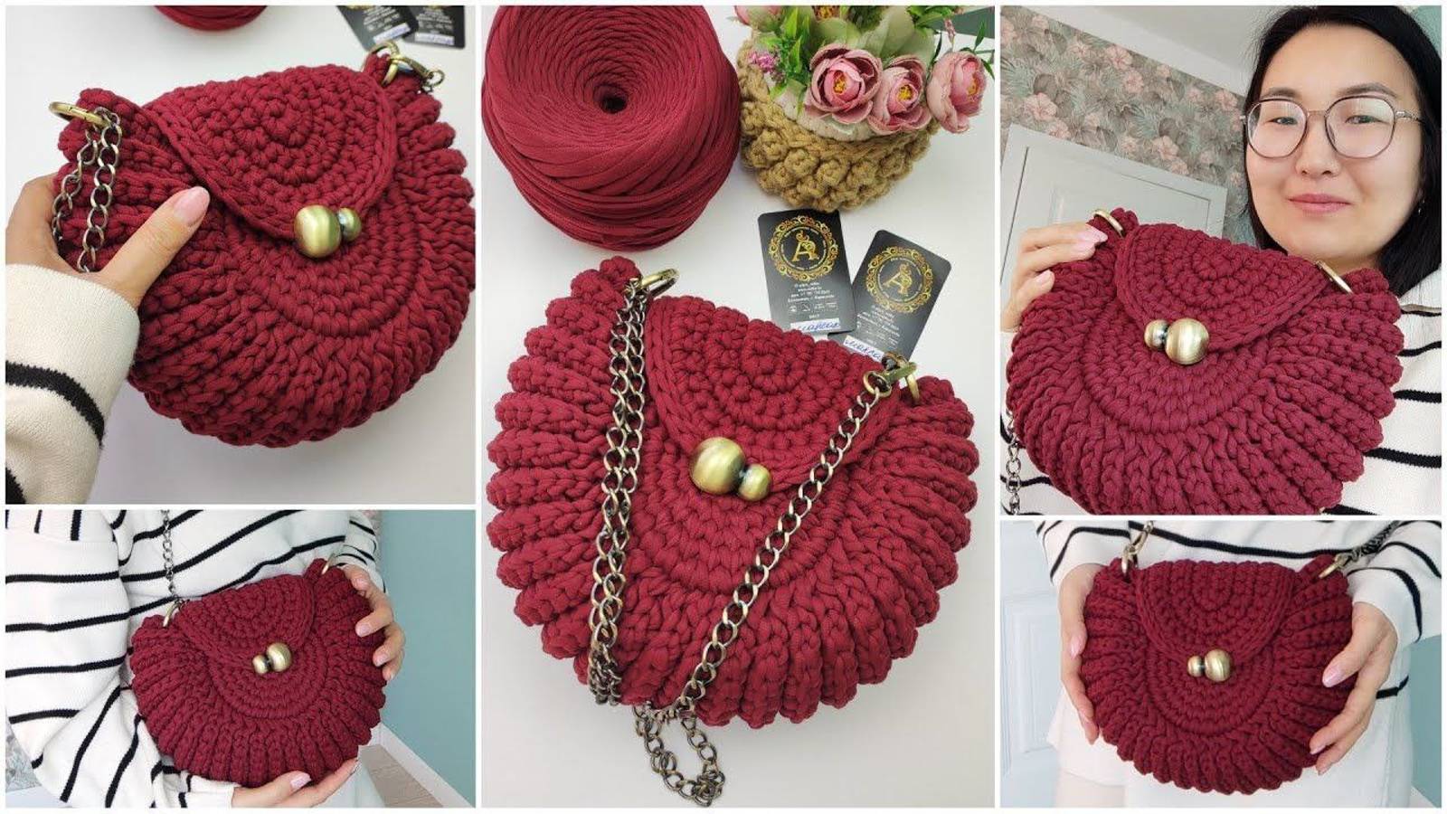 Вяжем сумку Ракушку из трикотажной пряжи и шнура смотреть онлайн