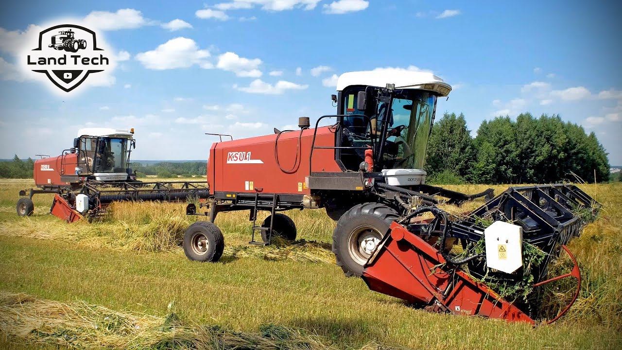 Самоходные косилки KSU-1 косят ячмень на сенаж. Заготовка кормов - 2022 смотреть онлайн