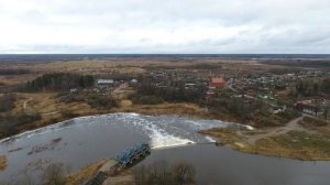 Краснознаменск с высоты птичьего полета. р. Шешупе. Плотина. Центр города