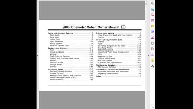 2006 Chevrolet Cobalt Owners Manual смотреть онлайн