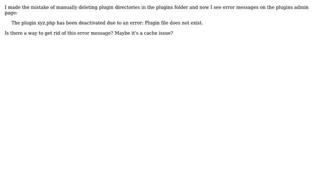 Wordpress: Deleted plugins displays error message смотреть онлайн