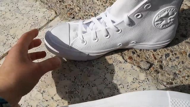 Converse Leather 1T406 кожаные полностью белые кеды классика смотреть онлайн