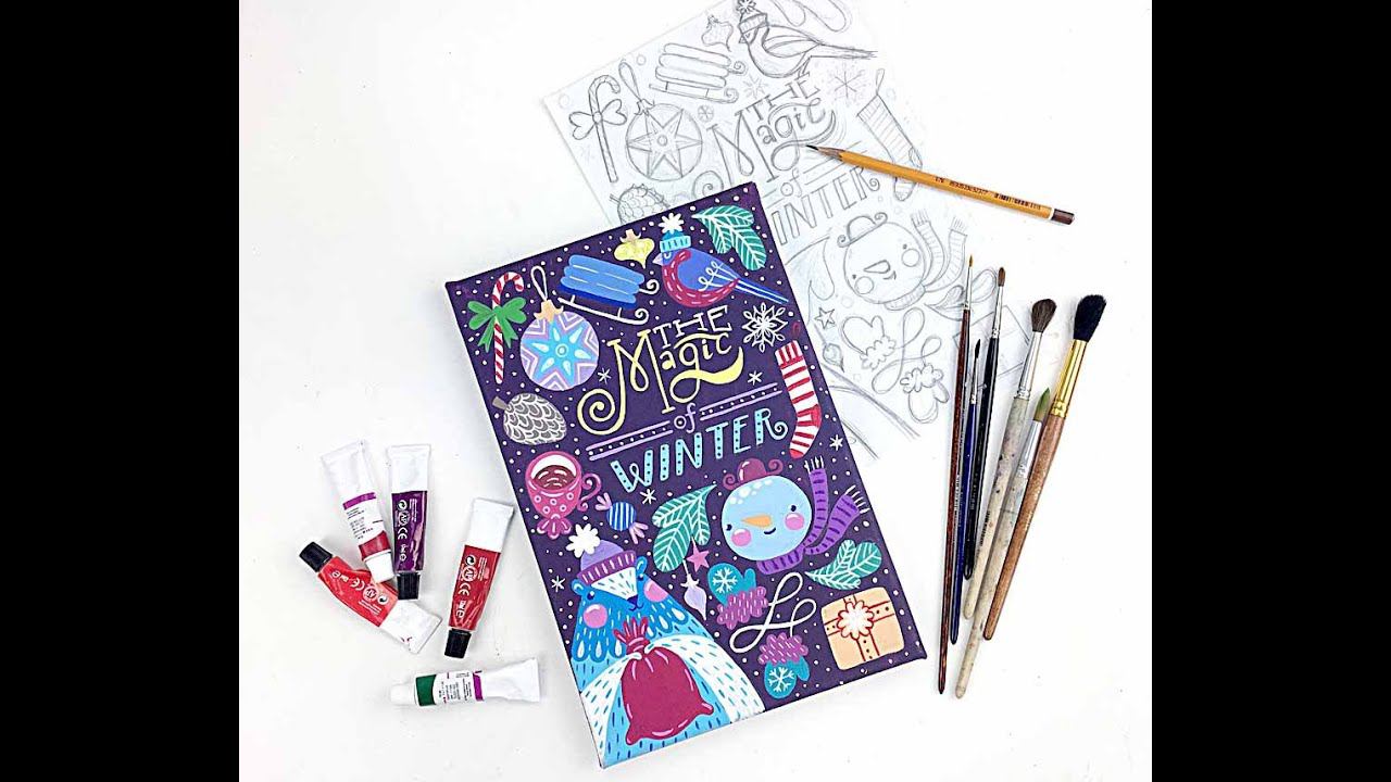 Мастер-класс по иллюстрации «Яркая новогодняя открытка» | Как нарисовать открытку своими руками смотреть онлайн