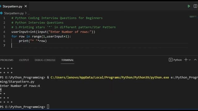 Python program to print star pattern| Python Coding interview Question смотреть онлайн
