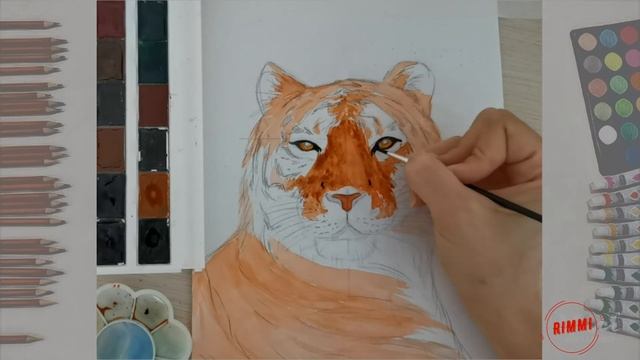 Рисуем тигра акварелью. смотреть онлайн