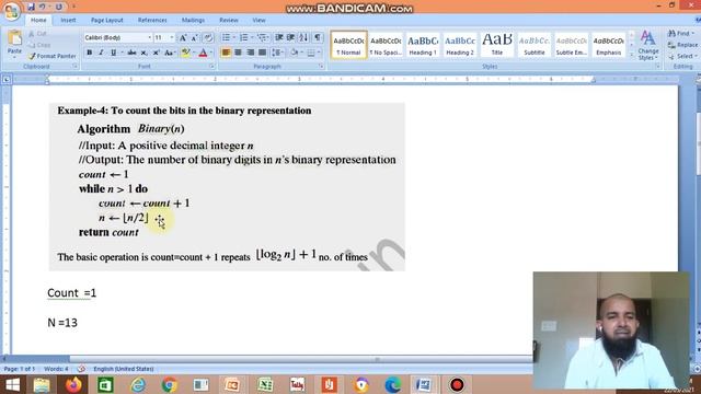 Counts the Bits in the Binary Representation - Example of Non Recursive Algorithm смотреть онлайн