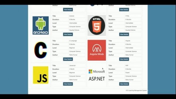 Online E Learning Portal | PHP and MySQL Project Source Code | PHP MySQL CRUD Project