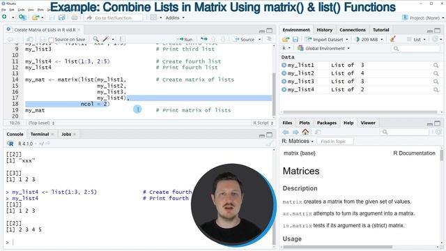 Create Matrix of Lists in R (Example) | Merge Multiple List Objects | matrix() & list() Functions смотреть онлайн