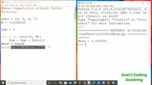 Mean computation using Python - Goel's Coding Academy смотреть онлайн