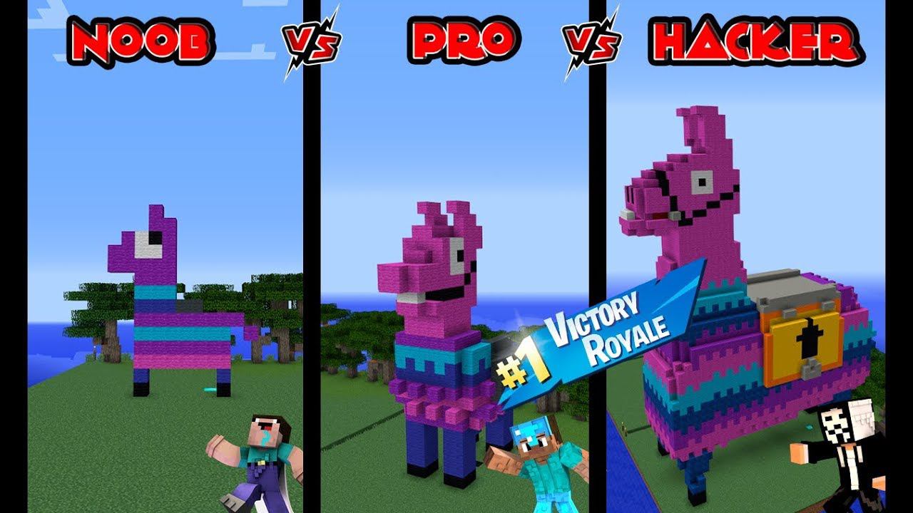 Minecraft Battle: NOOB Vs PRO Vs HACKER: BUILD LARGEST LAMA FORTNITE CHALLENGE In Minecraft