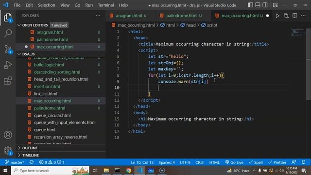 DSA with JavaScript in Hindi #30 Maximum occurring character in string | Data Structure смотреть онлайн