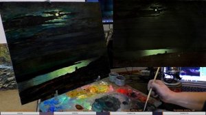 Как написать ночной пейзаж Куинджи, рисуем маслом.