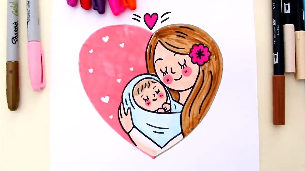 Рисуем маму и малыша в сердце смотреть онлайн