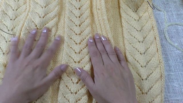 Продвижение моего процесса. Желтая кофточка с ажурными дорожками, с цельновязанной планкой. смотреть онлайн