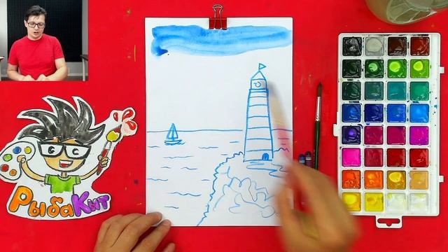 Рисуем ОКЕАН пейзаж с маяком красками смотреть онлайн