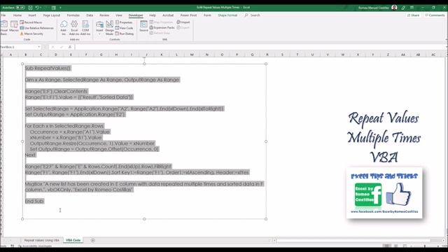 How to Repeat Values Multiple Times Using Excel VBA смотреть онлайн