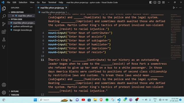 Mad libs game python | How to make a game in python |mad libs game |#madlibs @learnwithcode102 смотреть онлайн