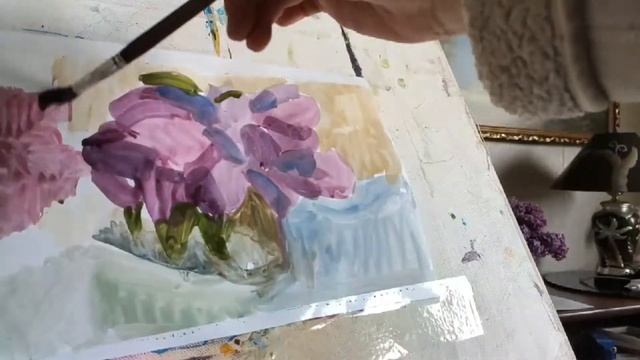 Урок живописи. Натюрморт с сиренью. Рисуем гуашью смотреть онлайн