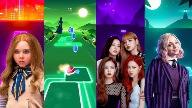 Megan (M3gan) Vs Wednesday Vs Blackpink Vs Enid Sinclair - Tiles Hop EDM Rush #coffindance