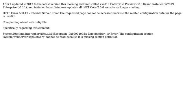 .NET Core IIS websites stopped working HTTP Error 500.19 - Internal Server Error смотреть онлайн