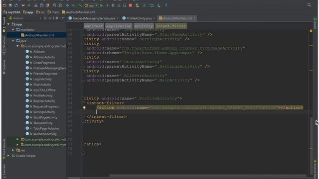 Android Push Notification Tutorial using Firebase - 38 - myChAt App - Click on Notification смотреть онлайн
