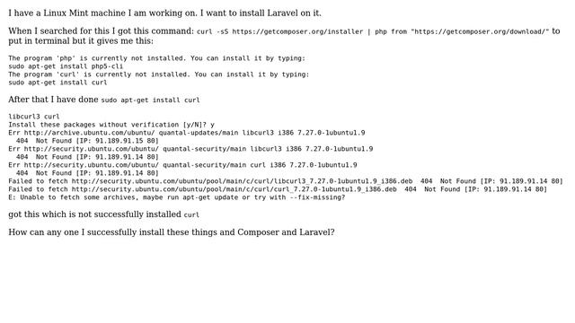 Unix & Linux: Laravel , Composer and Curl installation on Linux Mint смотреть онлайн