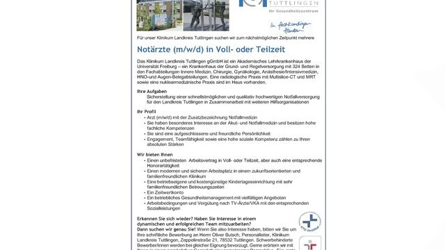 Notarzt m/w/d in Tuttlingen, gesucht: смотреть онлайн