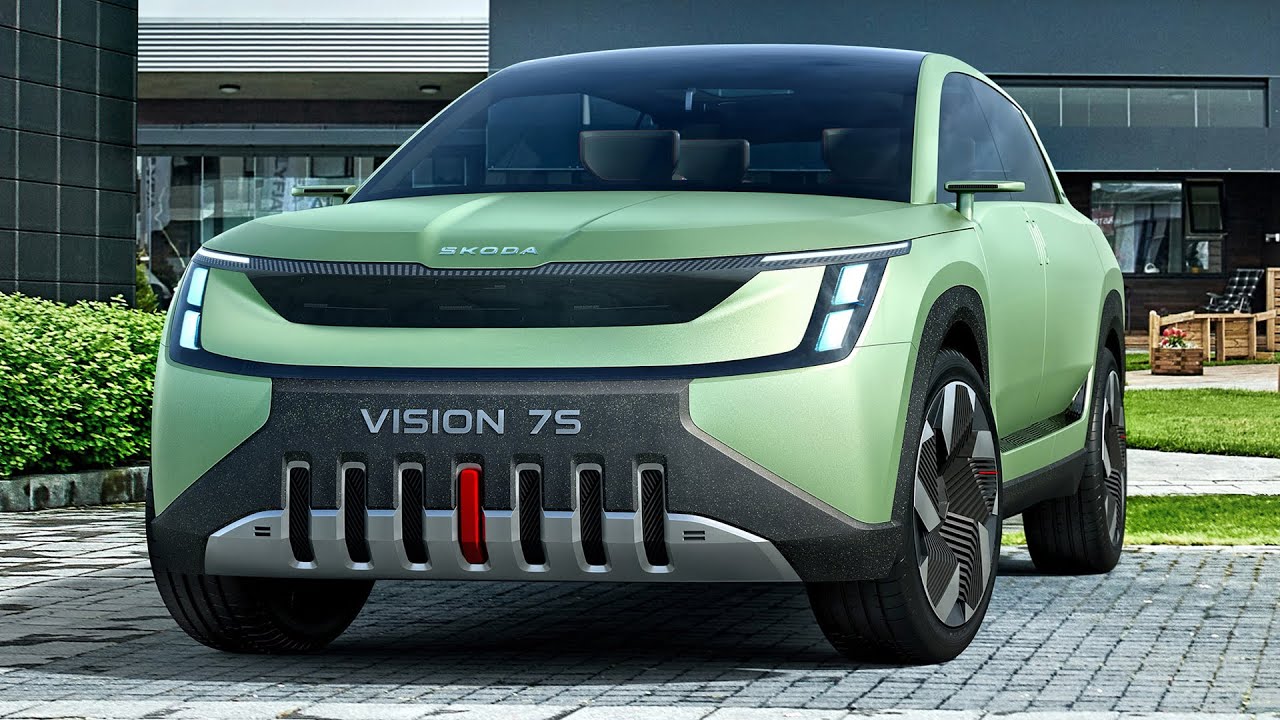 Новый Skoda Vision 7S электрический 7 местный внедорожник будущего с запасом хода 370 миль. смотреть онлайн