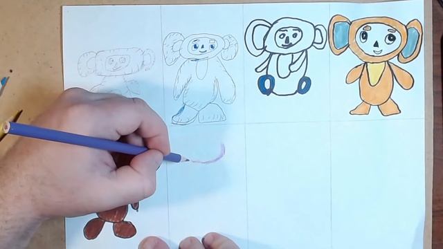 We draw Cheburashka how to draw Cheburashka step by step easily with pencils, drawing clip смотреть онлайн