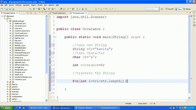 Java program to find the occurrence of a character in a string смотреть онлайн