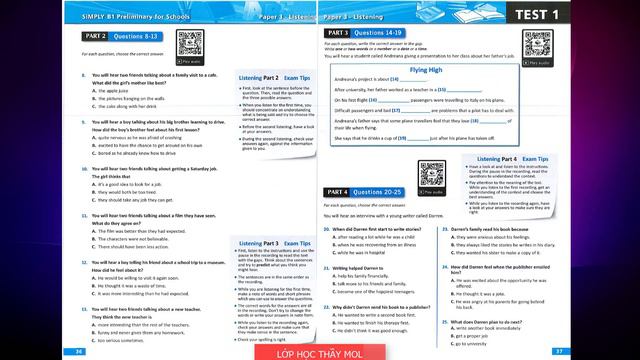 PET Listening 2020 TEST 1 - B1 Preliminary For Schools 8 Practice Tests SIMPLY With ANSWER KEY