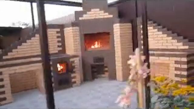 Угловой печной комплекс барбекю в открытой беседке. смотреть онлайн