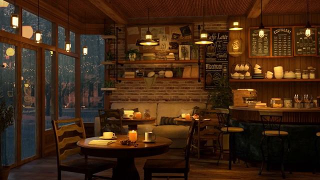 4K Coffee Shop With Piano Jazz Music For Relax.