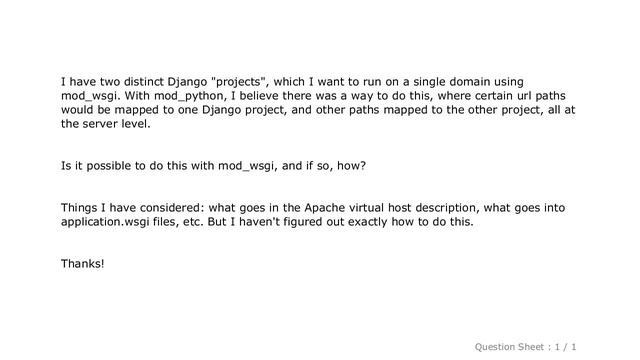 Django : multiple django projects, mod_wsgi, single domain смотреть онлайн
