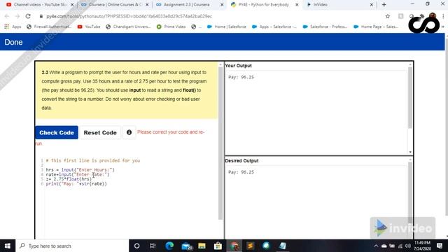 Coursera Programming for Everybody Getting Started with Python chapter 2 graded tool asigement 2.3 смотреть онлайн