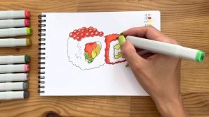 Как нарисовать роллы карандашом и скетч маркерами | Рисунок для детей, поэтапно и легко