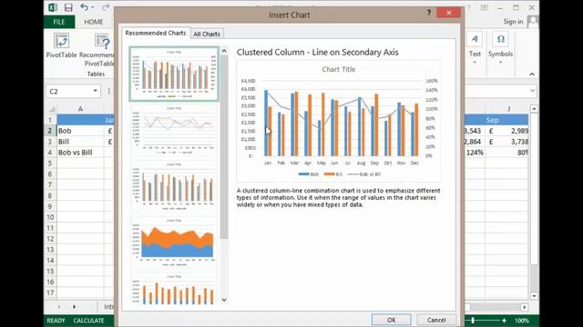 Excel 2013 Recommended Charts, Secondary Axis, Scatter & PivotCharts смотреть онлайн