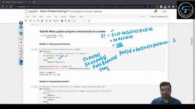 How to find out factorial of a number in Python ? смотреть онлайн