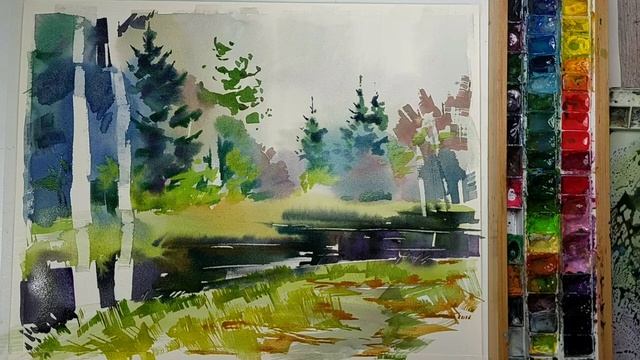 Рисуем весенний лес акварелью, легко и быстро смотреть онлайн